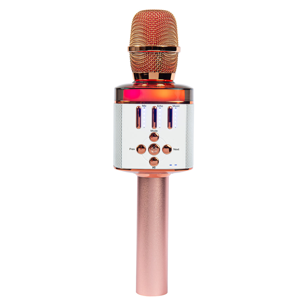 Easy Karaoke Bluetooth® Wireless Microphone with Speaker and Lights ~ Rose Gold